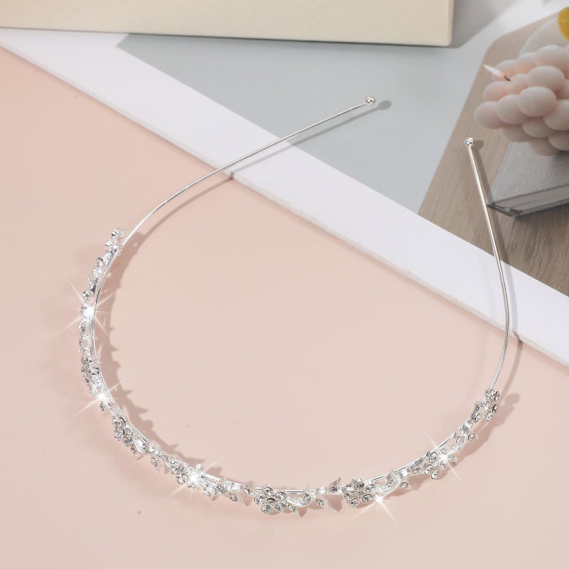 Ymapinc Wedding Headband for Women, Rhinestone Silver Flower Bridal Headpieces Bride Crown Tiara Bling Headbands for Elegant Fancy Vbedazzled Hair Accessories - Image 3